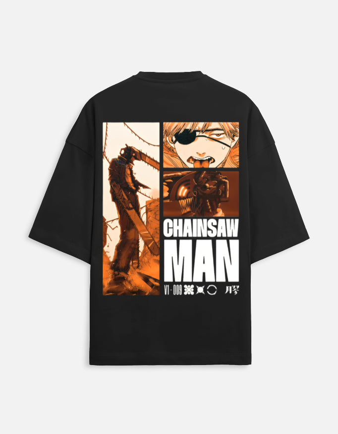 Chainsaw Man Oversized Terry Tee — Japanese/English Front & Vintage Back Collage - amhype