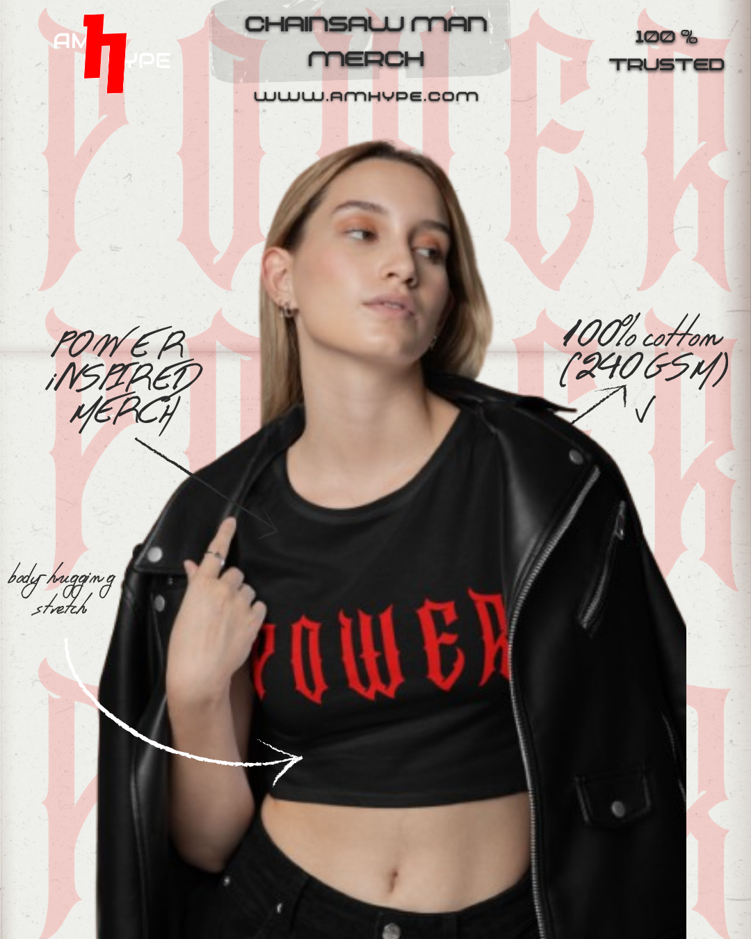 Chainsaw Man Power Baby Tee — Women’s Cropped Graphic Top (Cotton Stretch) - amhype