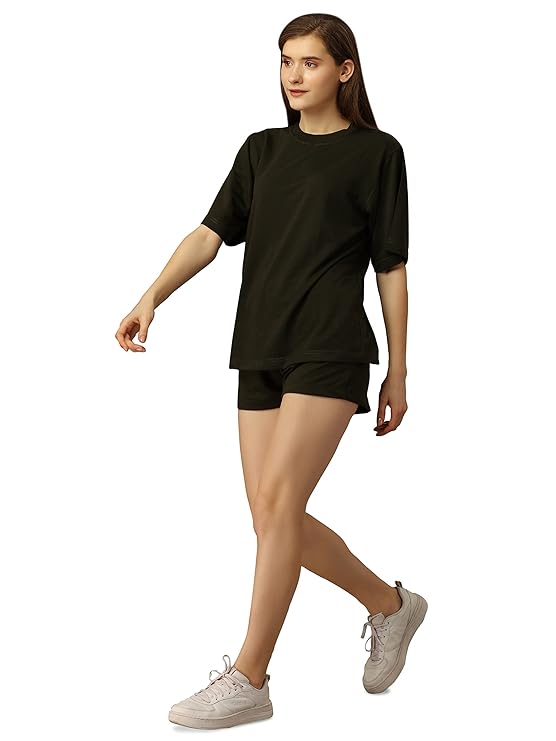 Amhype Oversized T-shirt and Shorts Combo 280 GSM | 100% Cotton | Unisex Style | Pre Shrunk | Drop Shoulder | Lycra Ribbed Neck - amhype