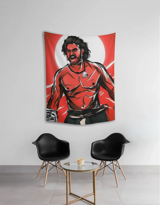 Prabhas Baahubali Cartoon Tapestry – Epic Indian Cinema Wall Art by AmHype - amhype