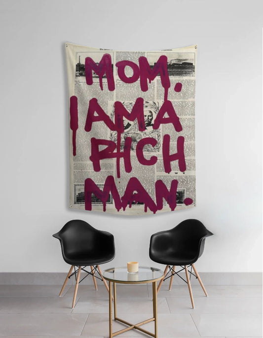 "Mom I Am Rich" Quote Tapestry – Modern Wall Hanging for Home & Office Décor - amhype