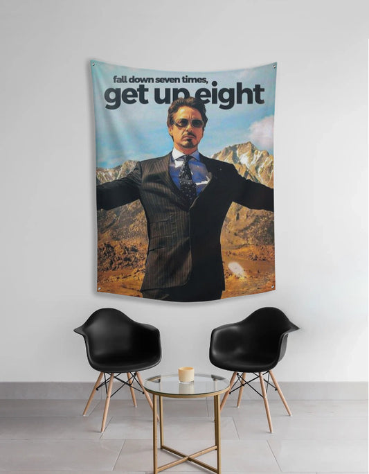 Iron Man Wall Tapestry – “If You Fall 7 Times, Get Up 8” Motivational Quote - amhype