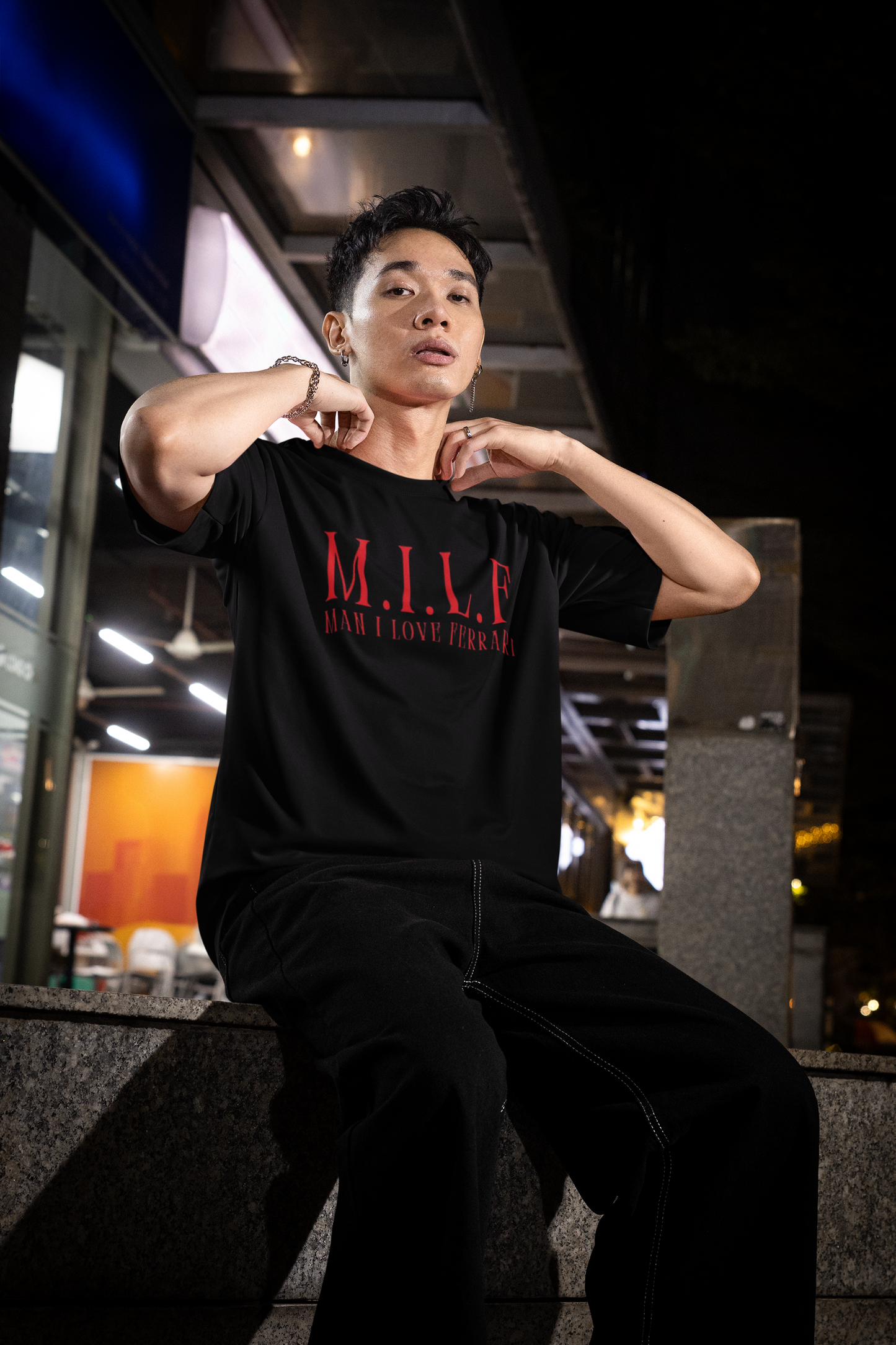 M.I.L.F Man I Love Ferrari Oversized Tee – Seated Street Shot Night | amhype