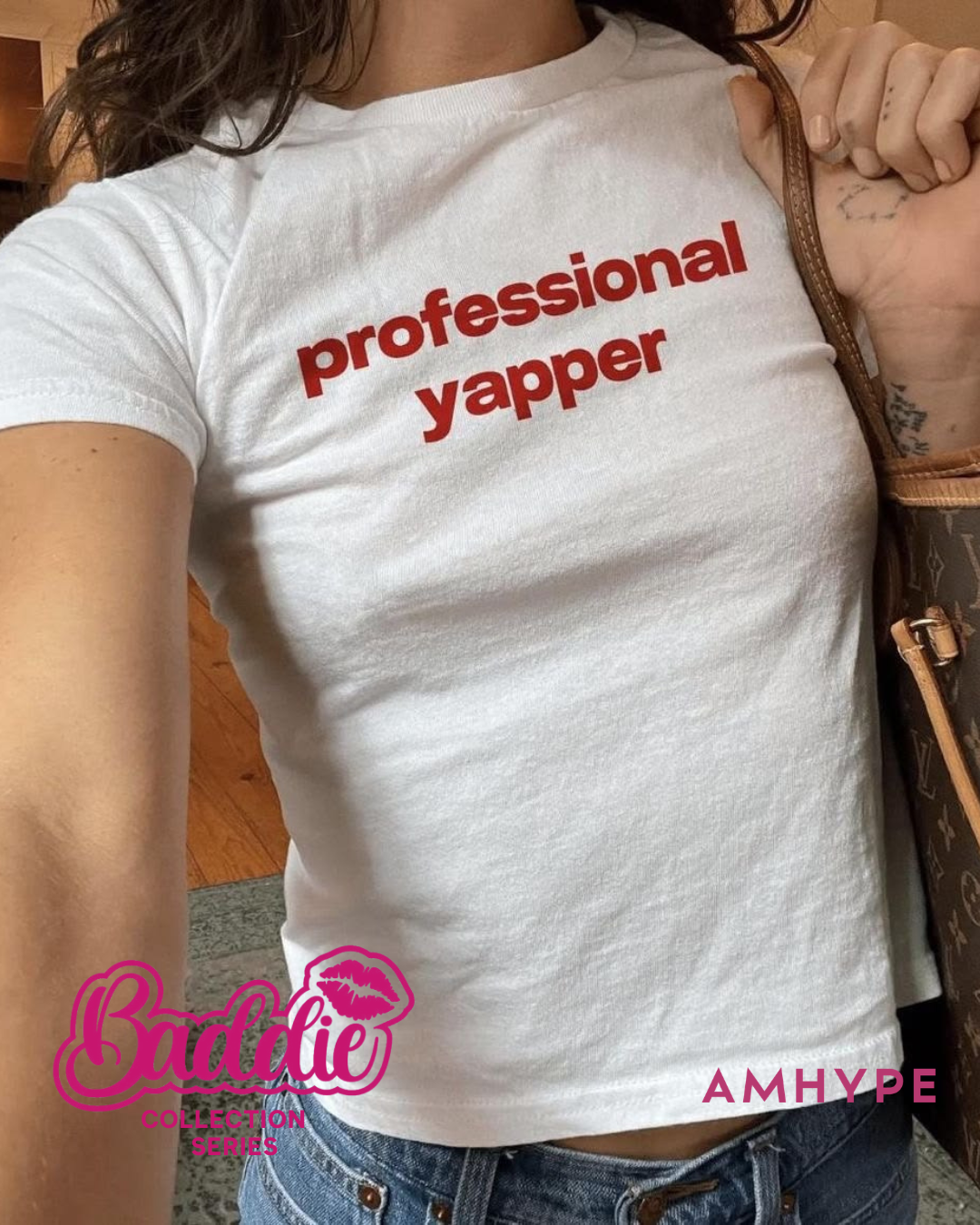 Professional Yapper baby tee in White — AMHYPE Baddie Edition quote tee