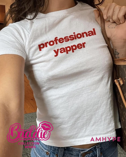 Professional Yapper baby tee in White — AMHYPE Baddie Edition quote tee