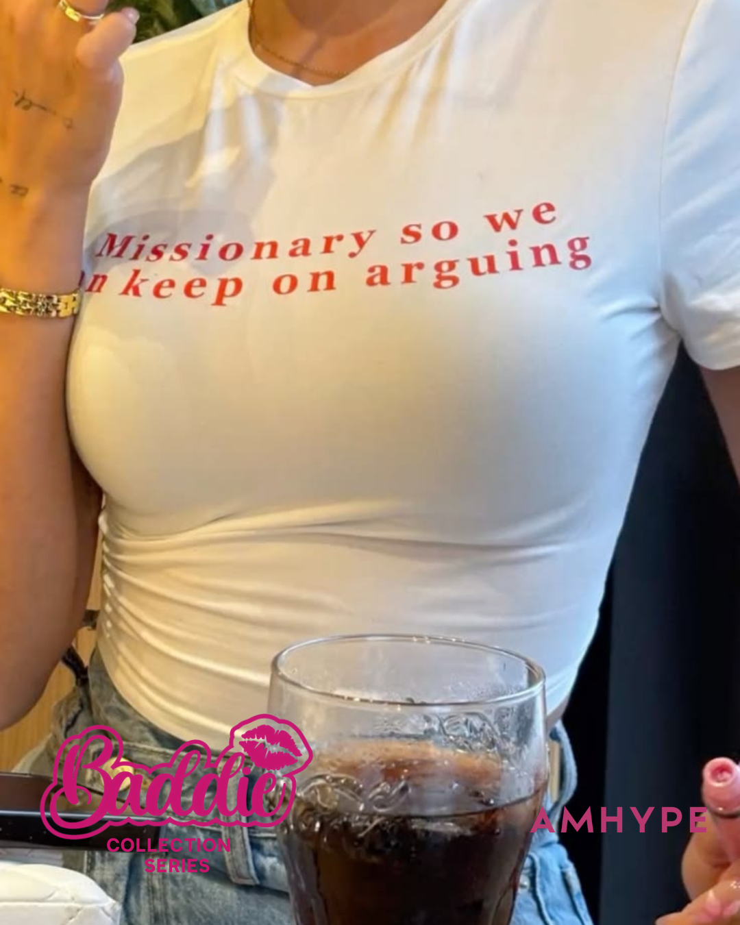 Cheeky relationship-humor baby tee in White — AMHYPE Baddie Edition quote tee