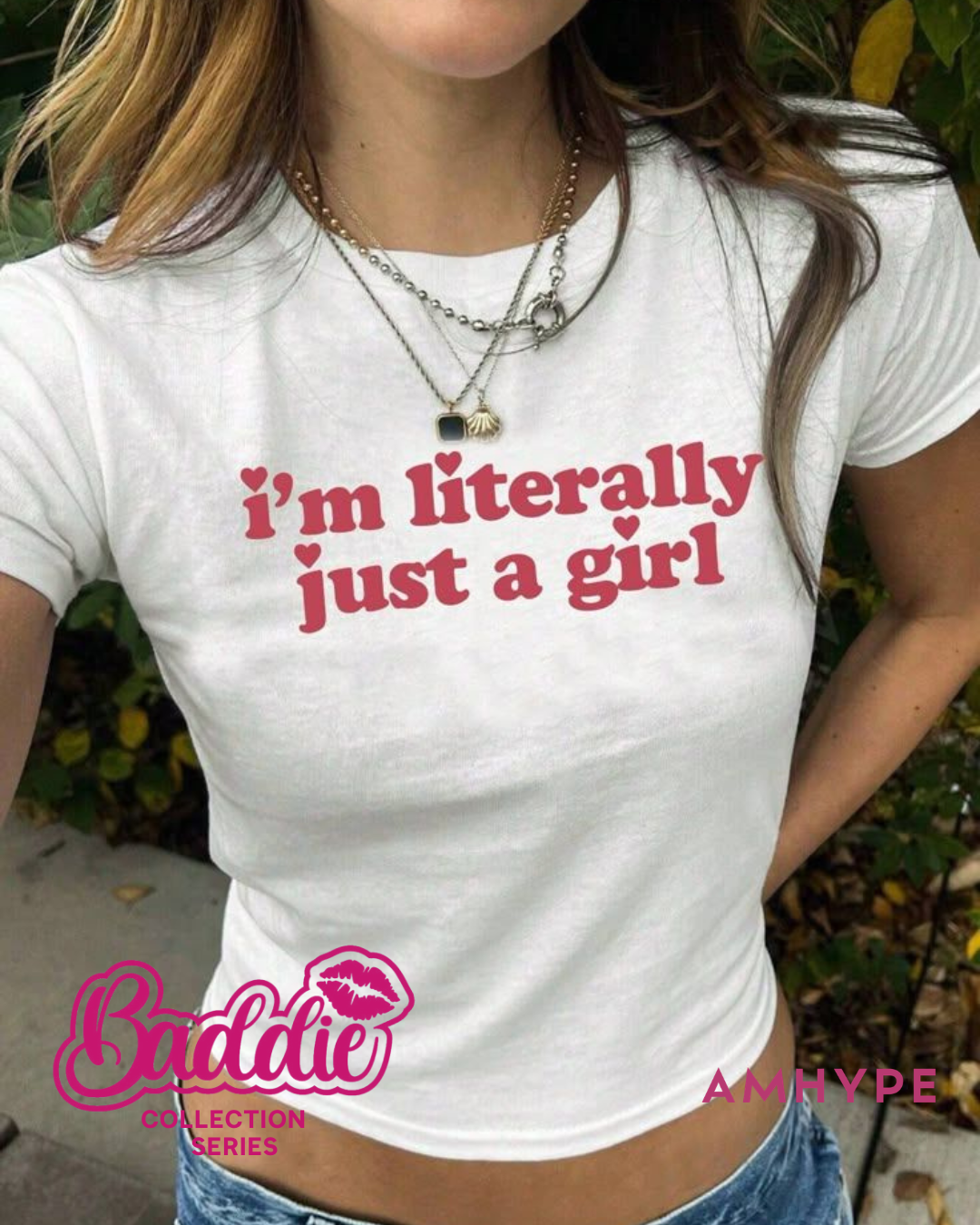 Just A Girl baby tee in White — AMHYPE Baddie Edition quote tee