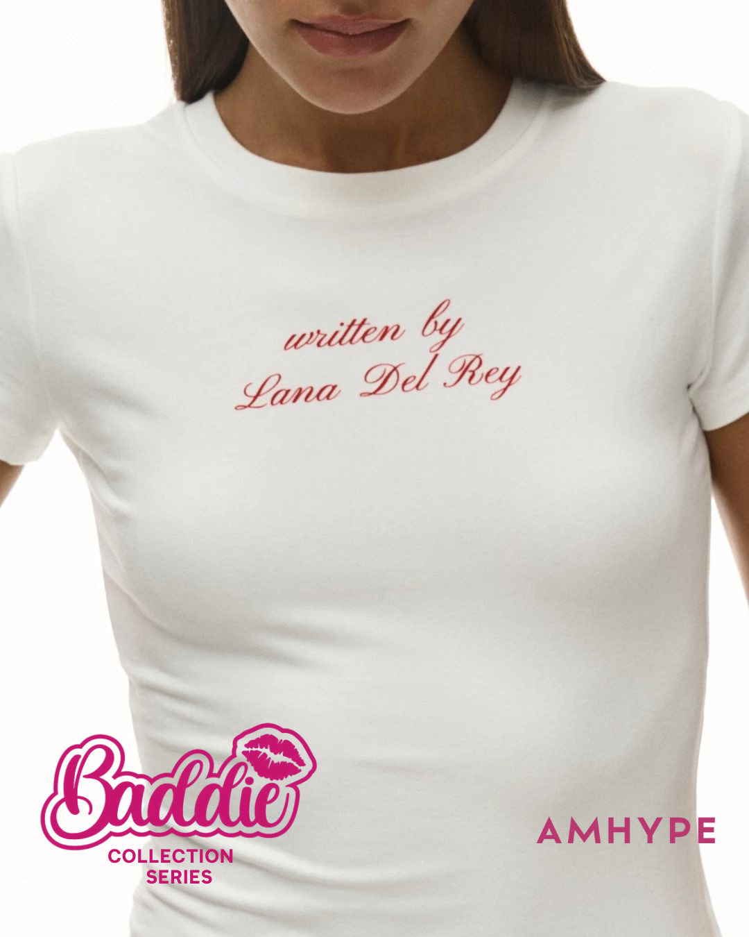 Written By Lana Del Rey baby tee in White — AMHYPE Baddie Edition quote tee