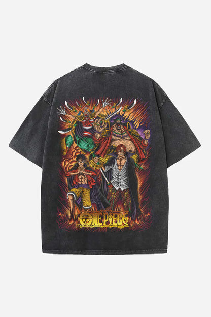 LUFFY SHANKS ANIME DESIGNED ACID-WASH OVERSIZED T-SHIRT- Unisex