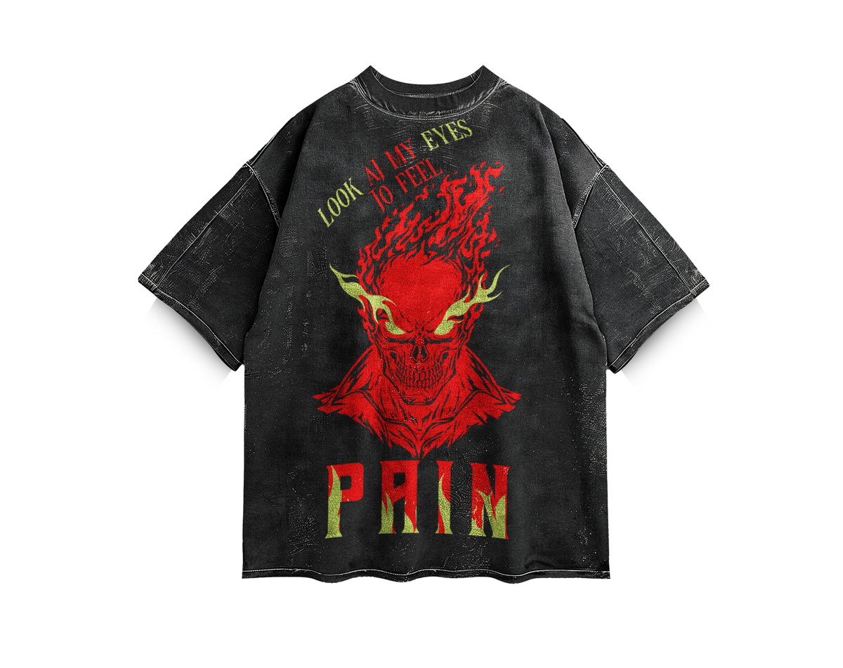 Ghost Rider Look At My Eyes To Feel Pain Acid Wash Oversized Tee | Marvel Fan Art by AmHype