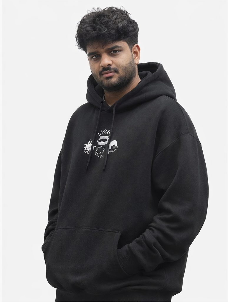 Jujutsu Kaisen Oversized Hoodie – Gojo, Yuji, Megumi & Nobara Embroidery | 400 GSM Warm Cotton