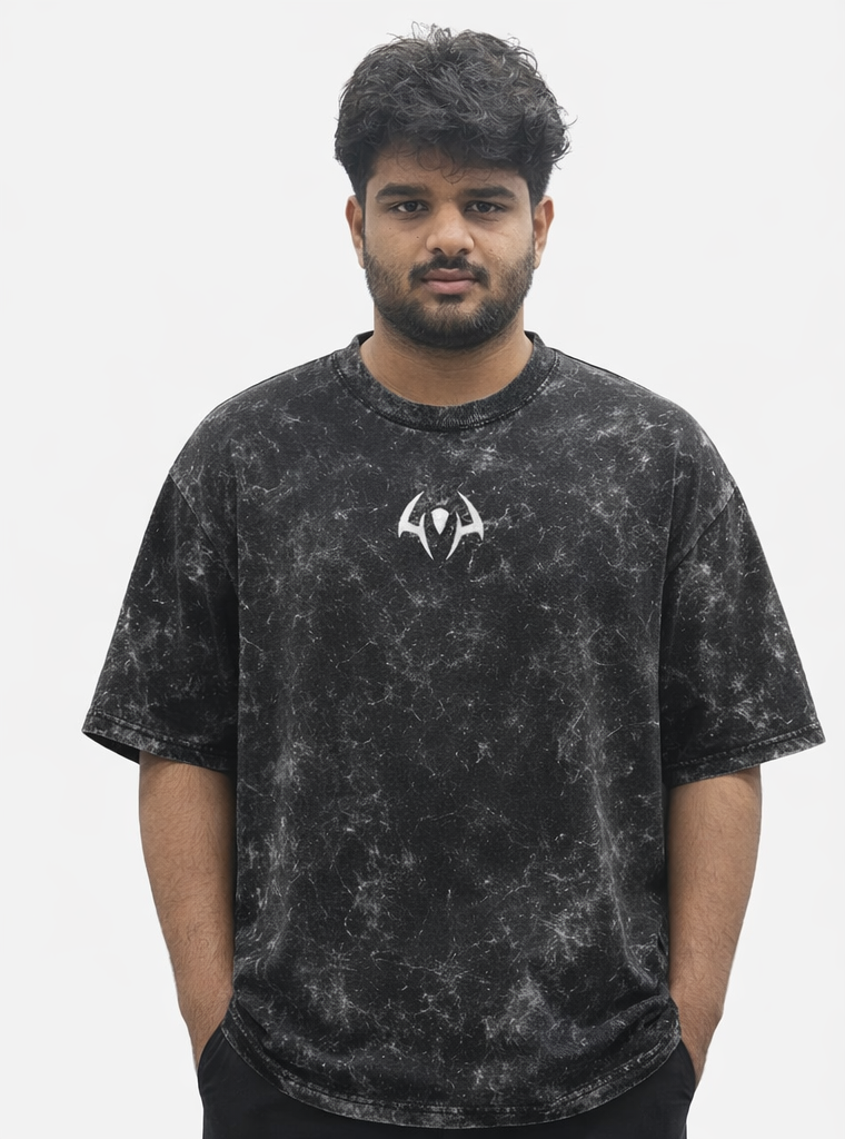 Jujutsu Kaisen Sukuna Acid-Wash Oversized T-Shirt – Mini Front Logo & Full Back Tongue Graphic | 240 GSM Cotton