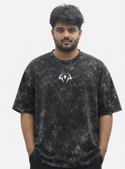 Jujutsu Kaisen Sukuna Acid-Wash Oversized T-Shirt – Mini Front Logo & Full Back Tongue Graphic | 240 GSM Cotton