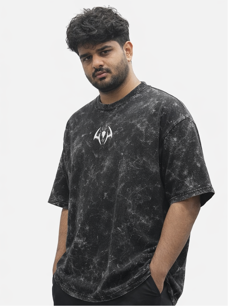 Jujutsu Kaisen Sukuna Acid-Wash Oversized T-Shirt – Mini Front Logo & Full Back Tongue Graphic | 240 GSM Cotton