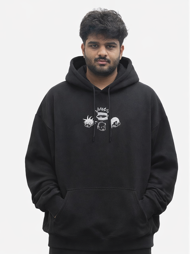Jujutsu Kaisen Oversized Hoodie – Gojo, Yuji, Megumi & Nobara Embroidery | 400 GSM Warm Cotton