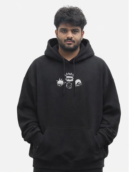 Jujutsu Kaisen Oversized Hoodie – Gojo, Yuji, Megumi & Nobara Embroidery | 400 GSM Warm Cotton