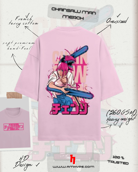 Chainsaw Man Oversized Terry Tee — Makima Japanese Front & Back Graphic - amhype