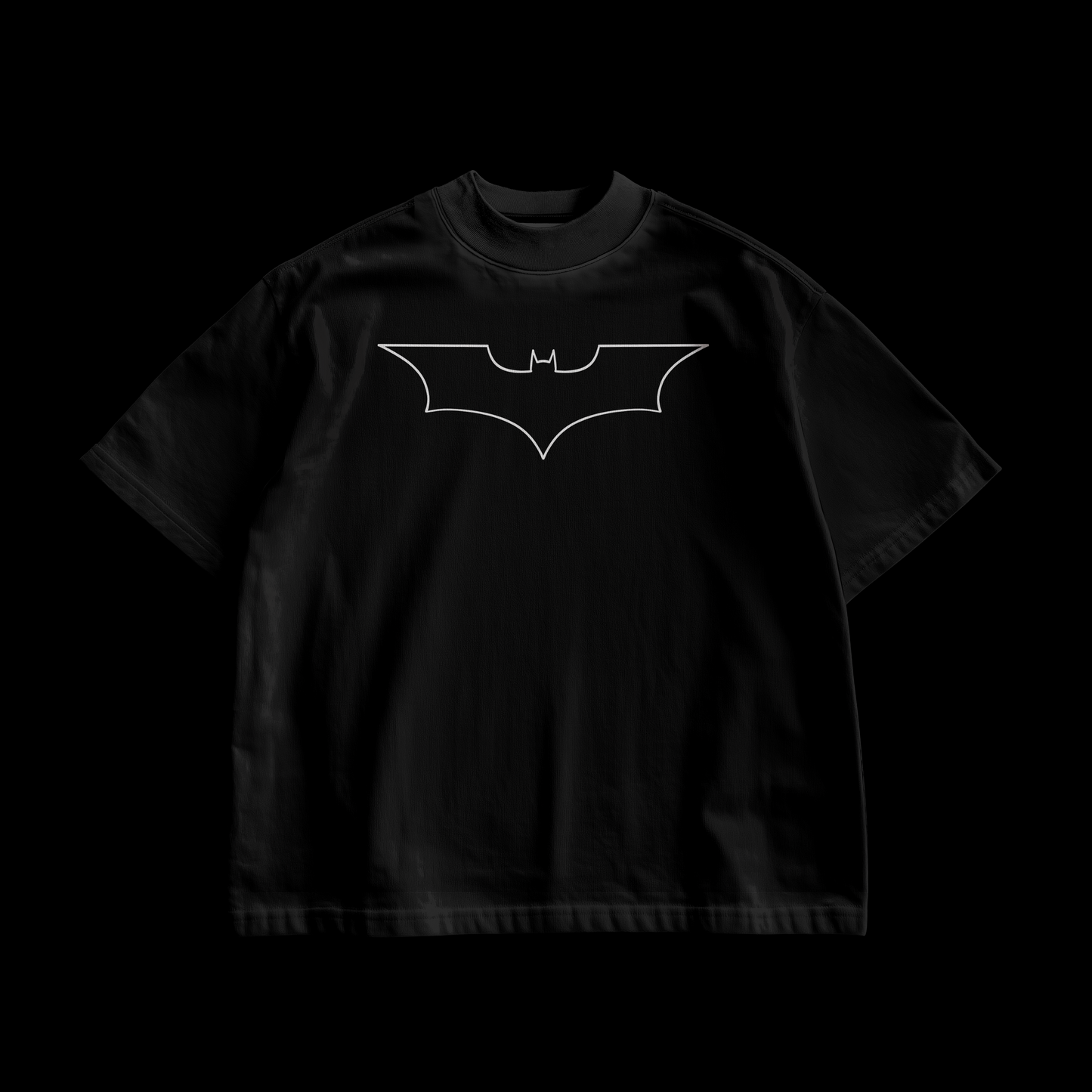 amhype Batman Dark Knight black unisex oversized drop shoulder tee front — minimal white outline bat signal logo print
