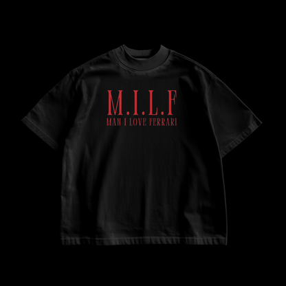 M.I.L.F Man I Love Ferrari Oversized Tee Black – Front Flat Lay | amhype