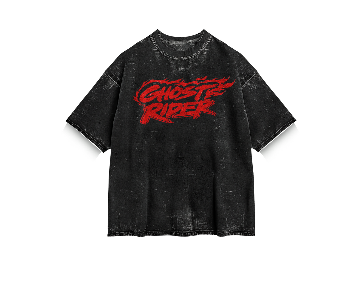 Ghost Rider Look At My Eyes To Feel Pain Acid Wash Oversized Tee | Marvel Fan Art by AmHype
