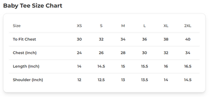 AMHYPE Baddie Edition baby tee size chart — XS to XXL fit guide