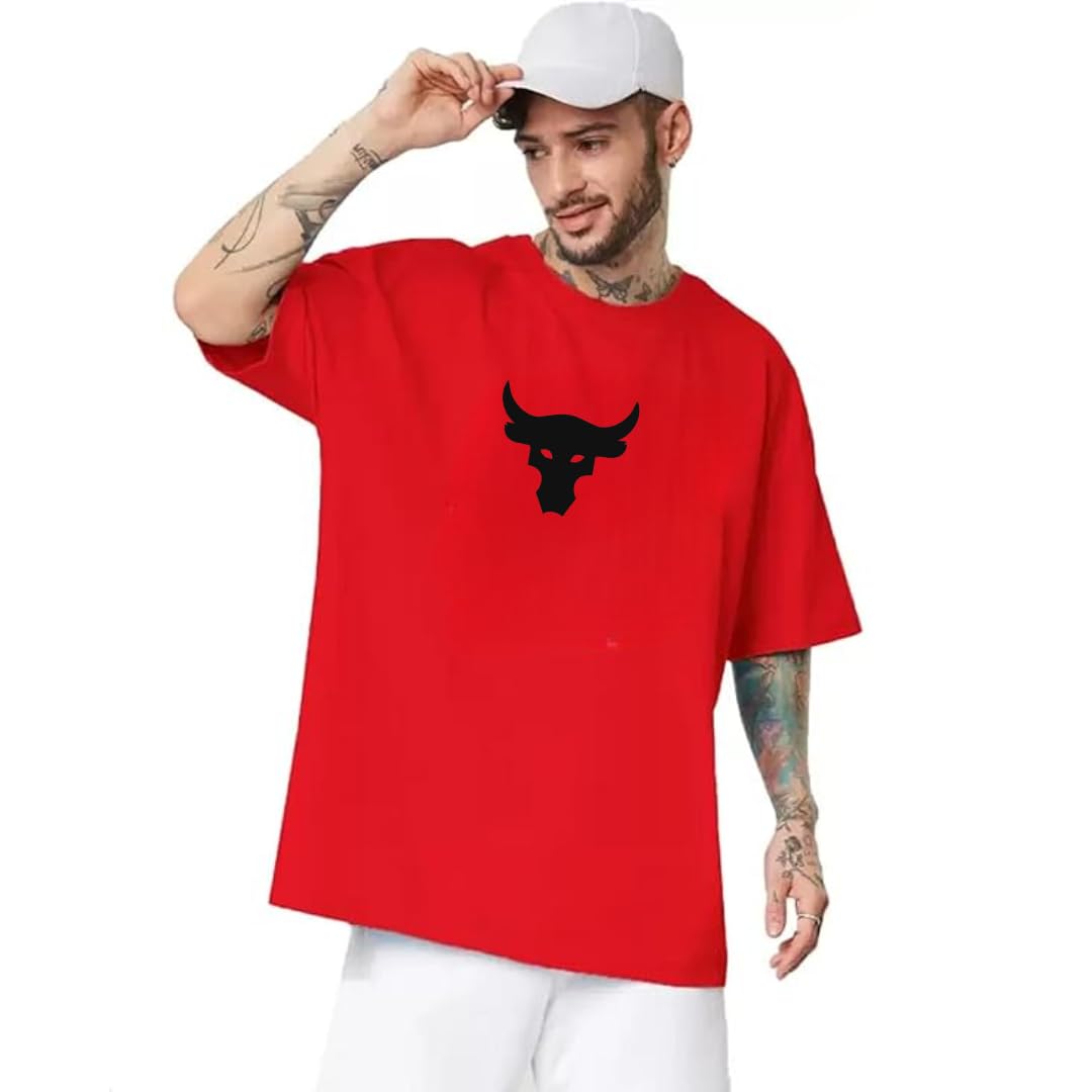 Amhype Men Half Sleeve Oversized Tshirt, Round Neck Longline Drop Shoulder, Colorful Printed Regular Fit T - Shirt - amhype