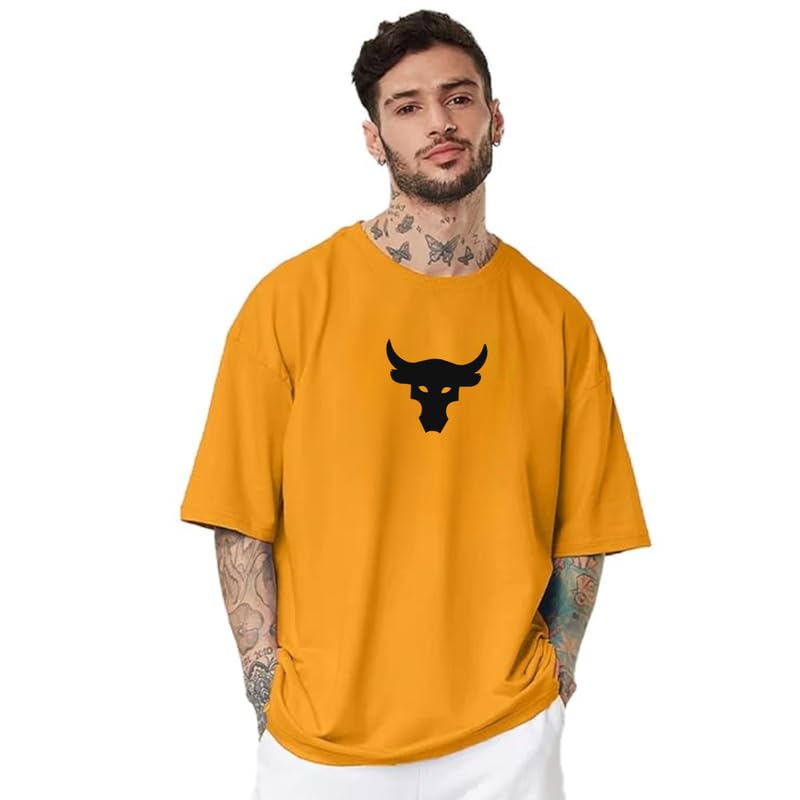 Amhype Men Half Sleeve Oversized Tshirt, Round Neck Longline Drop Shoulder, Colorful Printed Regular Fit T - Shirt - amhype