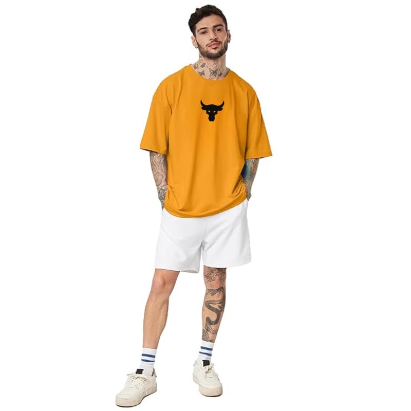 Amhype Men Half Sleeve Oversized Tshirt, Round Neck Longline Drop Shoulder, Colorful Printed Regular Fit T - Shirt - amhype