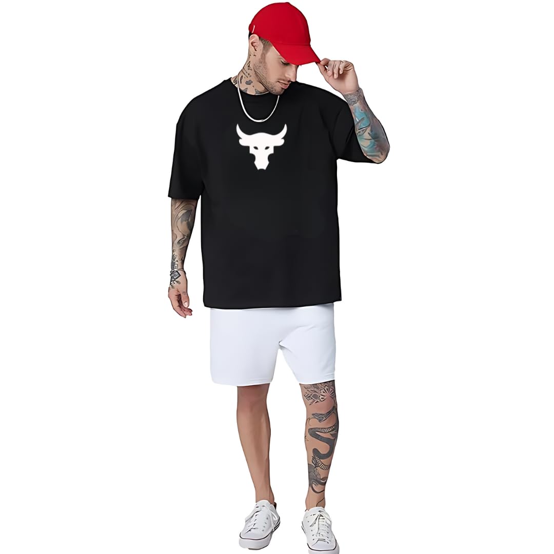 Amhype Men Half Sleeve Oversized Tshirt, Round Neck Longline Drop Shoulder, Colorful Printed Regular Fit T - Shirt - amhype