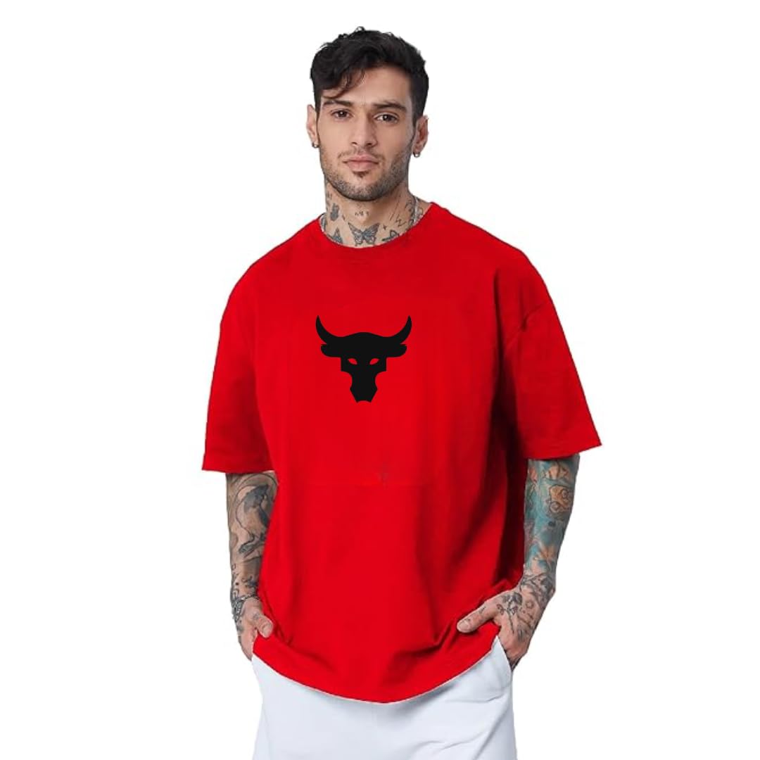 Amhype Men Half Sleeve Oversized Tshirt, Round Neck Longline Drop Shoulder, Colorful Printed Regular Fit T - Shirt - amhype