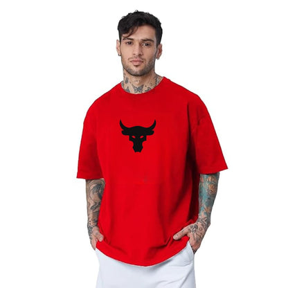 Amhype Men Half Sleeve Oversized Tshirt, Round Neck Longline Drop Shoulder, Colorful Printed Regular Fit T - Shirt - amhype