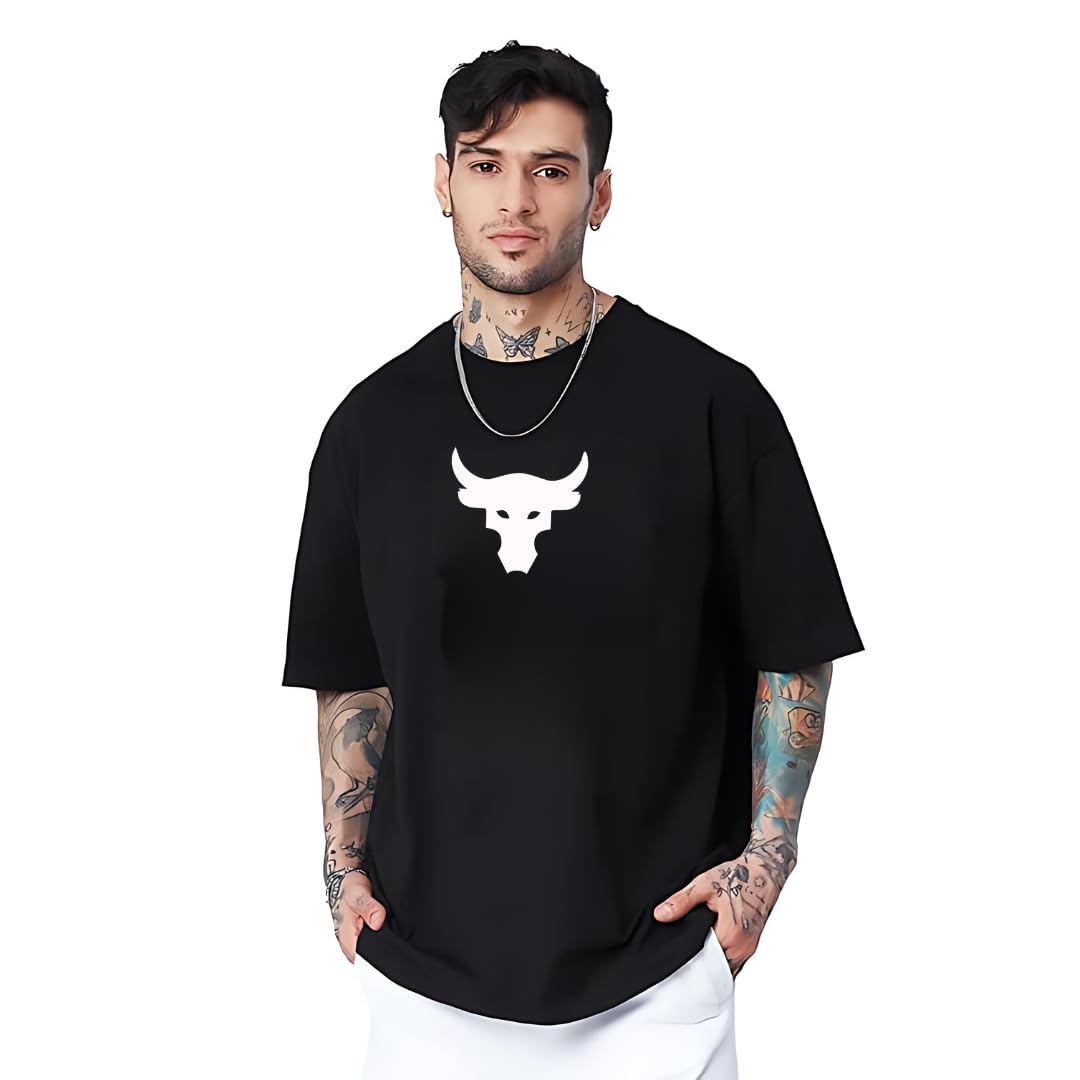 Amhype Men Half Sleeve Oversized Tshirt, Round Neck Longline Drop Shoulder, Colorful Printed Regular Fit T - Shirt - amhype