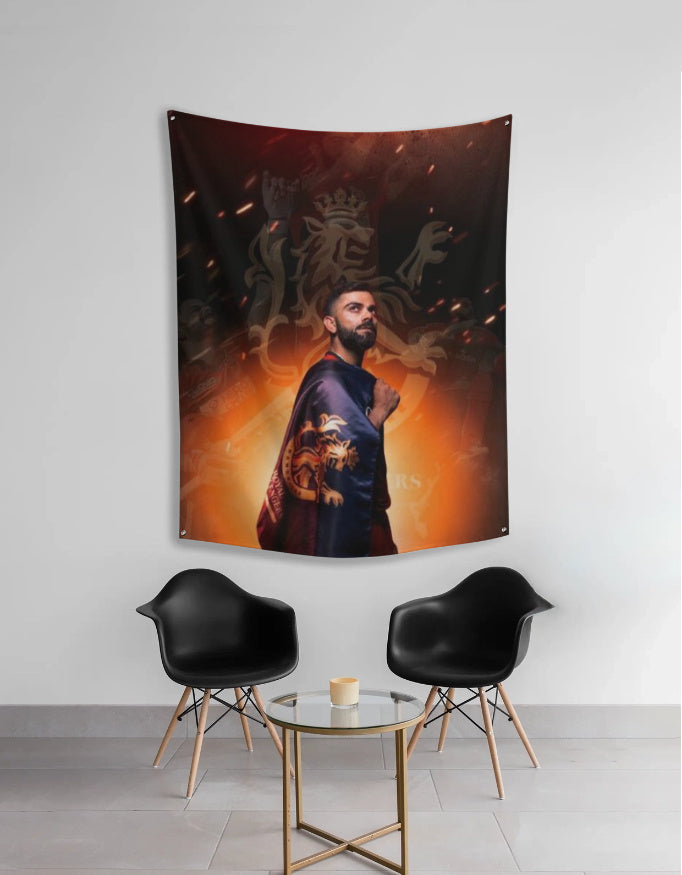 Virat Kohli RCB Flag Tapestry – Alternate Edition | Royal Challengers Legacy Wall Art by AmHype - amhype