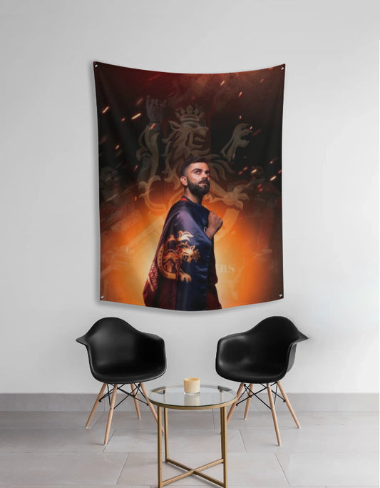 Virat Kohli RCB Flag Tapestry – Alternate Edition | Royal Challengers Legacy Wall Art by AmHype - amhype