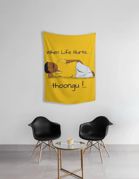 Vadivel “When Life Hurts, Thoongu” Tapestry – Funny Tamil Meme Wall Art by AmHype - amhype