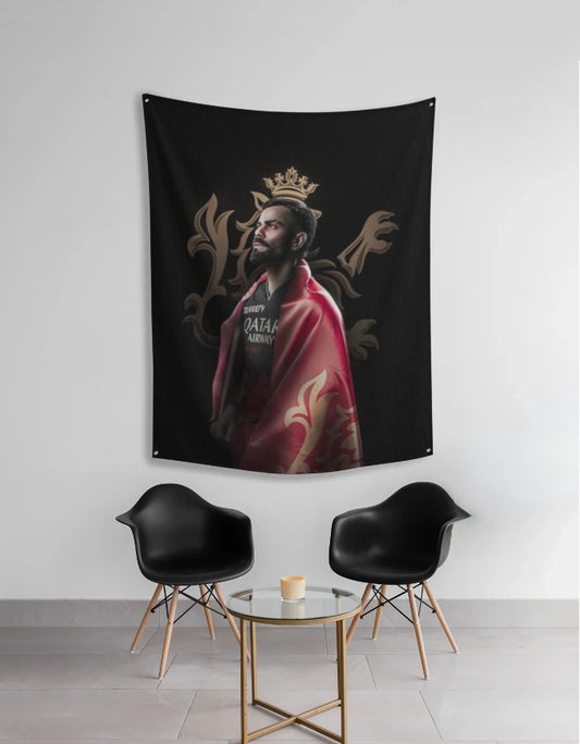 Virat Kohli RCB Flag Tapestry – Royal Challenger Spirit Wall Art by AmHype - amhype