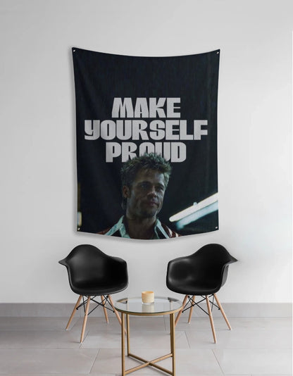Make Yourself Proud Tapestry – Brad Pitt Motivational Aesthetic Wall Hanging - amhype