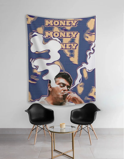Ajith Kumar Wall Tapestry – “Money Money Money” Design with Mankatha Movie Vibes - amhype