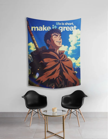 Life Is Short Make It Great Tapestry – Berserk Anime Aesthetic Wall Hanging - amhype