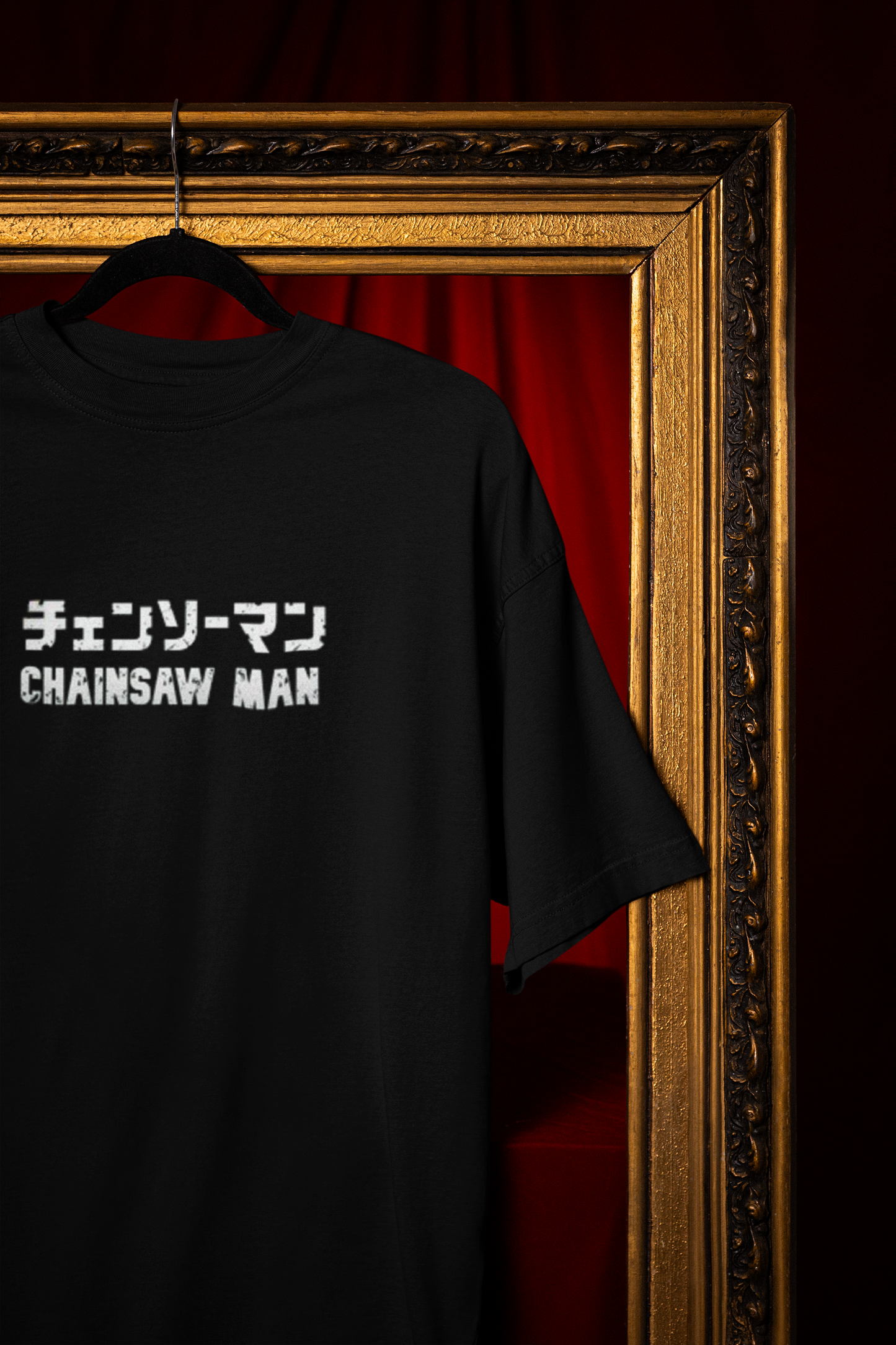 Chainsaw Man Oversized Terry Tee — Japanese/English Front & Vintage Back Collage