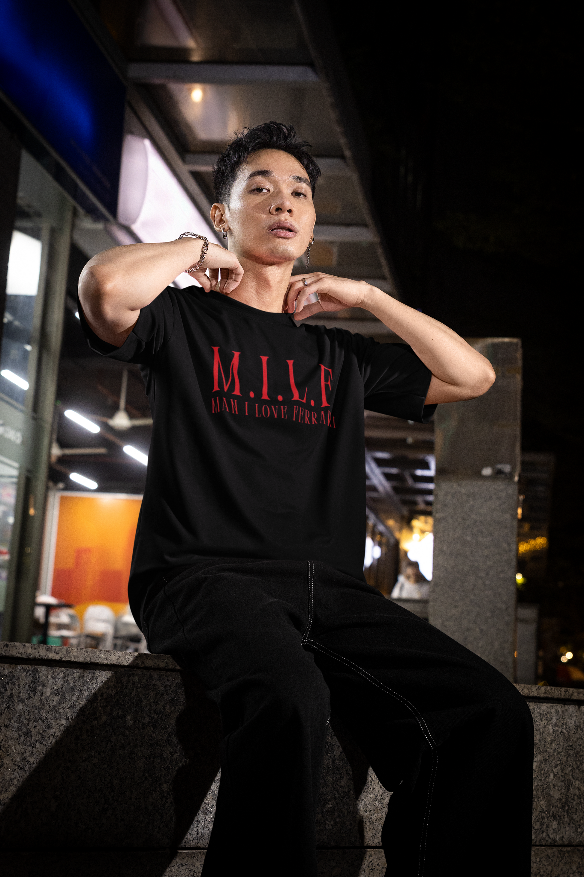 M.I.L.F Man I Love Ferrari Oversized Tee – Seated Street Shot Night | amhype