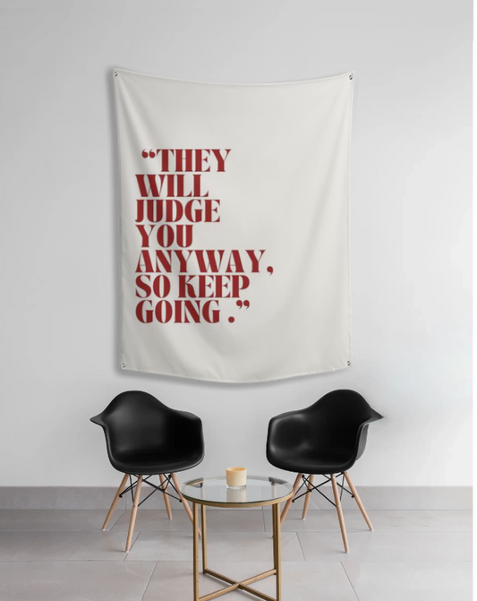 they-gonna-judge-anyway-red-typography-tapestry